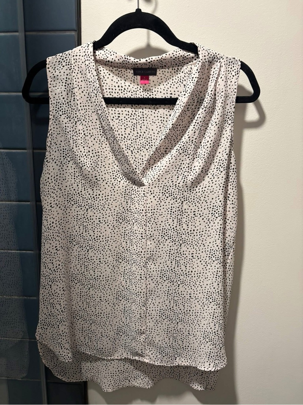 Vince Camuto White Sleeveless V-Neck Camisole with Black Dot Print